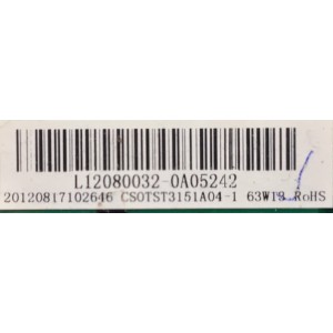 MAIN FUENTE PARA TV ELEMENT / NUMERO DE PARTE L12080032 / TP.MS3391.P91 / CS0TST3151A04-1 / 20120817102646 / L12080032-0A05242 / MODELO ELEFW327